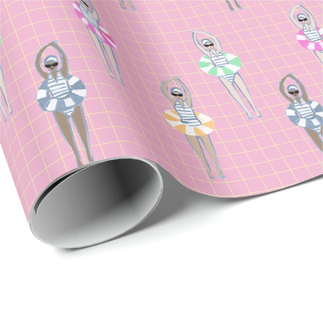 Vintages Schwimmbad in Rosa Geschenkpapier (Rolleneckpunkt)