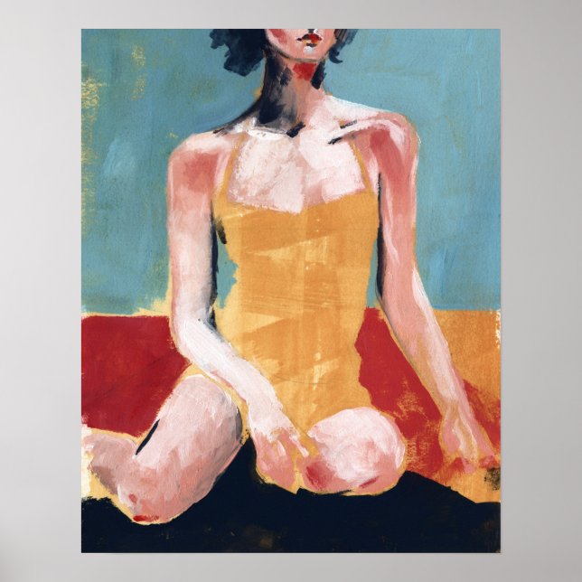 Vintages Schwimmen - Gelber Badeanzug Poster (Vorne)