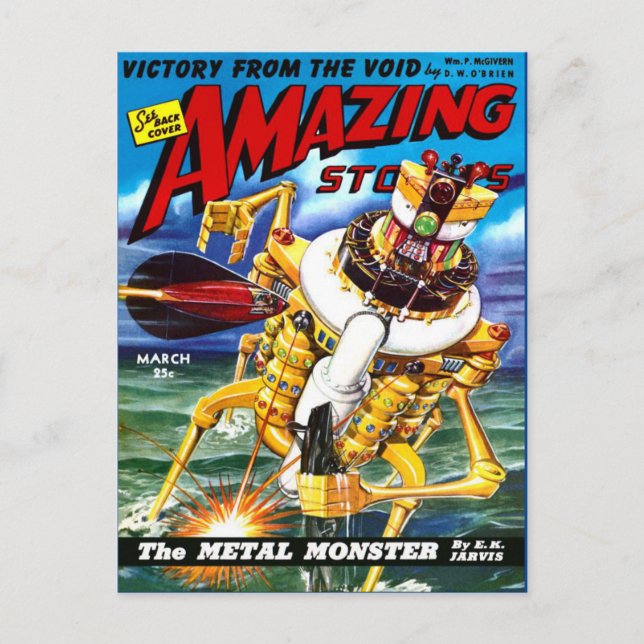 Vintages Sci Fi Art Metal Monster Postkarte (Vorderseite)