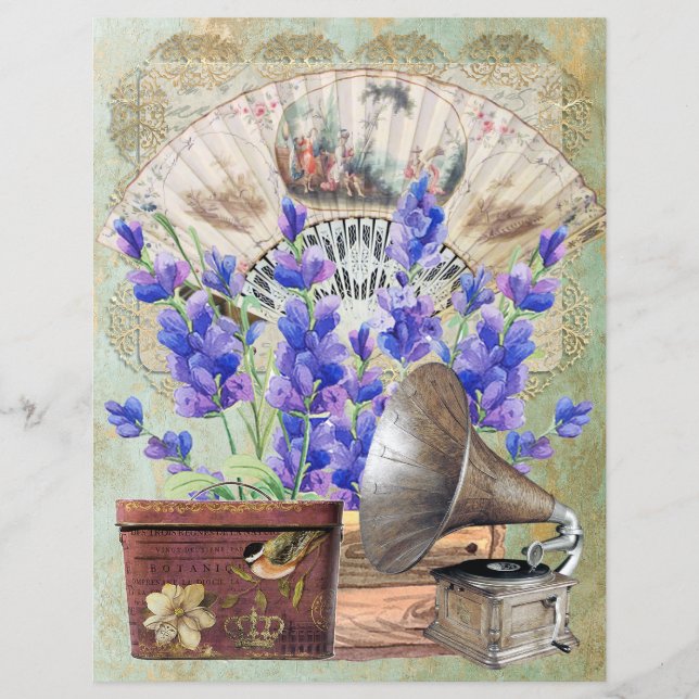 Vintages Scrapbook Lavender Lace Fan Gramophon (Vorderseite)