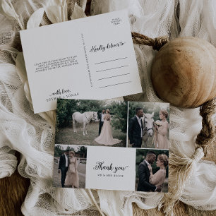 Vintages Script 4 Foto Collage Wedding Vielen Dank Postkarte
