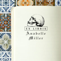 Vintages Script Gothic Skull Elegant Ex Libris Buc