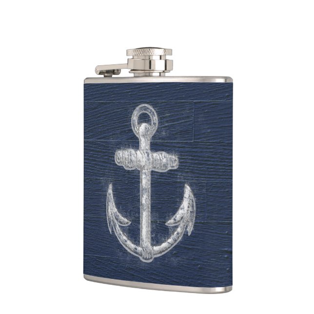 Vintages Seeanker-Marine-Blau/Weiß Flachmann (Links)