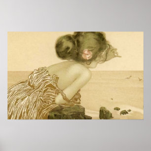 Vintages Seemädchen mit rosa Rosen-Plakat Poster