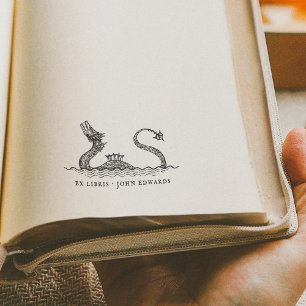 Vintages Seemonster Illustriert Ex Libris Buch Permastempel
