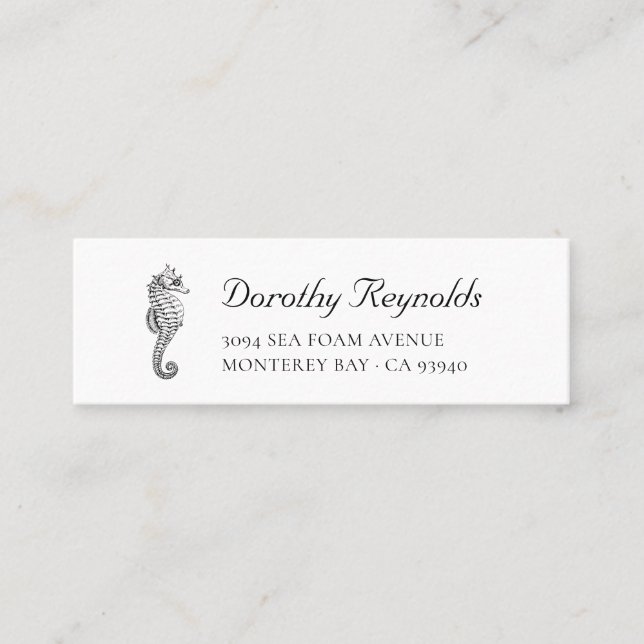 Vintages Seepferd mit Elegant Script Schriftart. Mini Visitenkarte (Vorderseite)