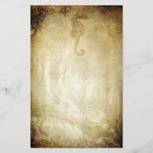 Vintages Seepferd und Bambusspieß Briefpapier (Vorderseite)