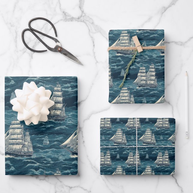 Vintages Seeschiff Geschenkpapier Set (Vorderseite)