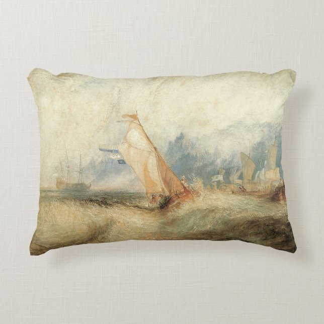 Vintages Seeschiff Seascape von Joseph Turner Dekokissen (Vorderseite)