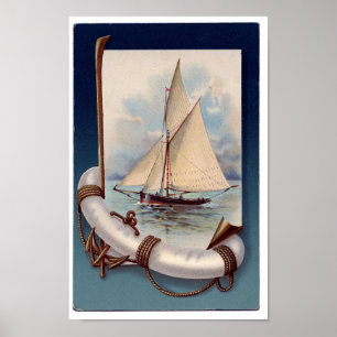 Vintages Seeschiffs-Kunst-Druck-Plakat Poster