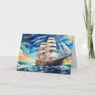 Vintages Segelboot aus Glas im Ozean Karte