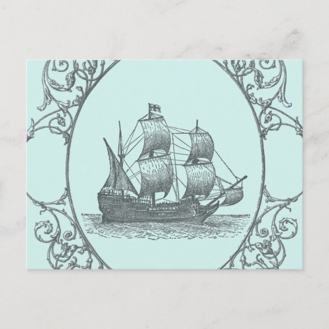 Vintages Segelboot Boy Pirate Geburtstagsparty Einladungspostkarte (Vorderseite)