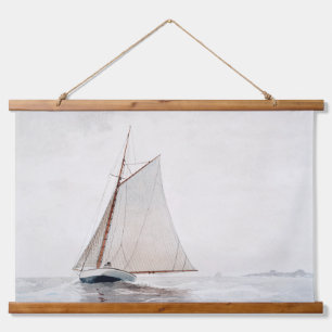 Vintages Segelboot mit Wasserfarbe Wandteppich Mit Holzrahmen