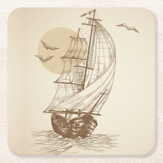 Vintages Segelboot Rechteckiger Pappuntersetzer (Vorderseite)