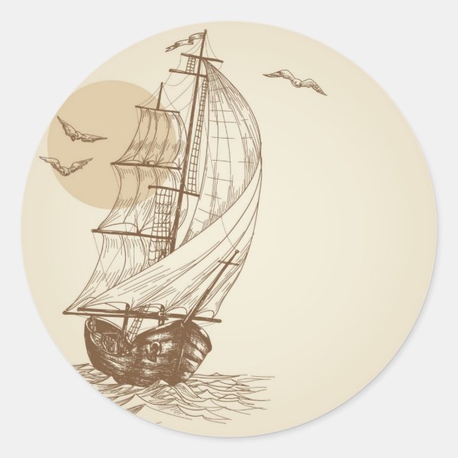 Vintages Segelboot Runder Aufkleber (Vorderseite)