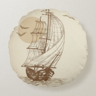 Vintages Segelboot Rundes Kissen