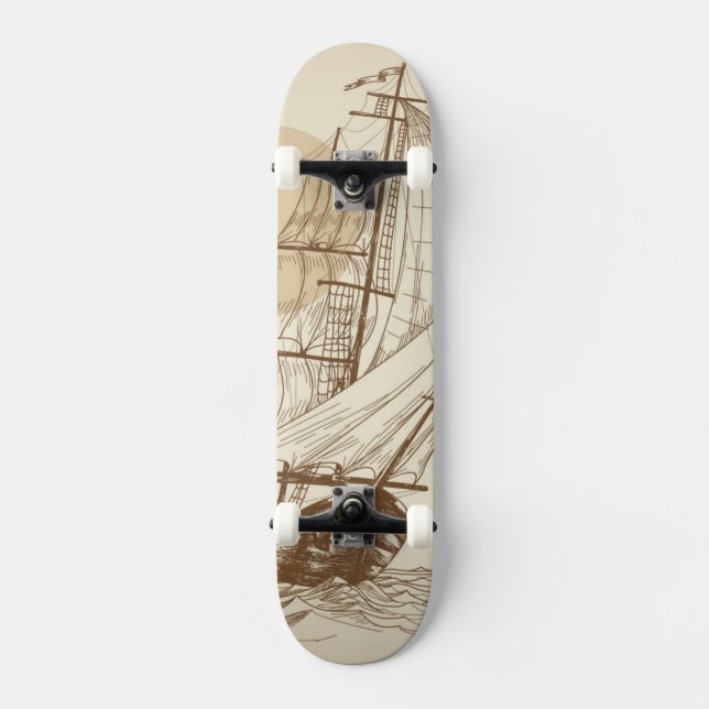 Vintages Segelboot Skateboard (Vorderseite)