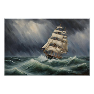 Vintages Segelschiff in der OzeanIllustration Poster