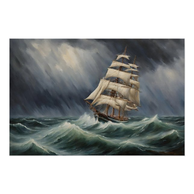 Vintages Segelschiff in der OzeanIllustration Poster (Vorderseite)