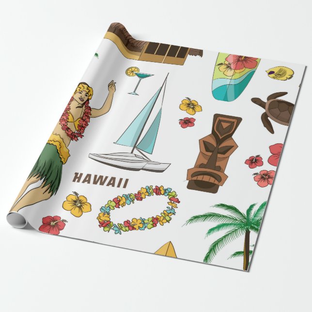  Vintages Set-Muster hawaiianischer Symbole und Sy Geschenkpapier (Ungerollt)