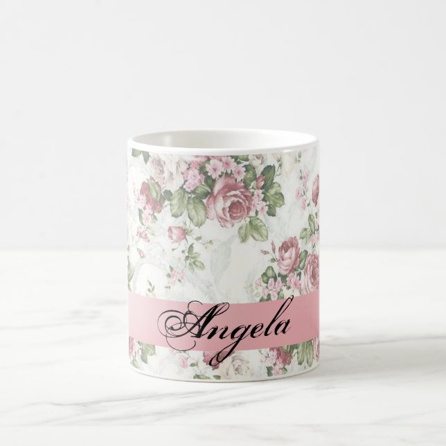 Vintages Shabby Chic Blume Personalisiert Kaffeetasse (Mittel)