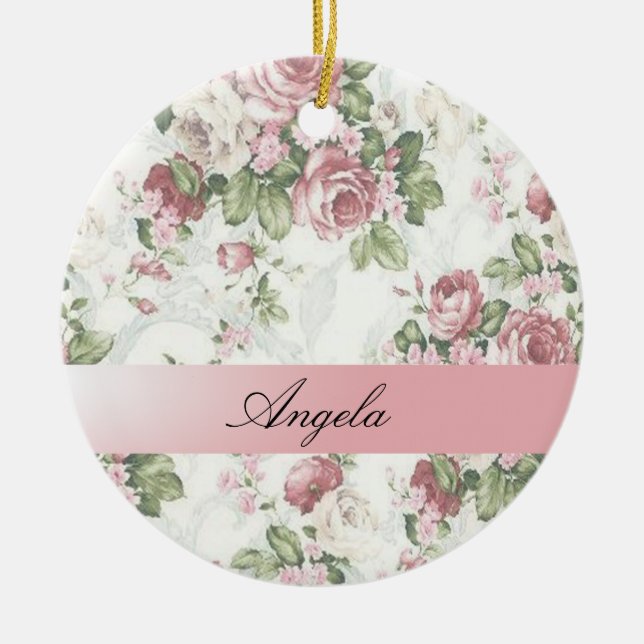Vintages Shabby Chic Blume Personalisiert Keramik Ornament (Vorne)