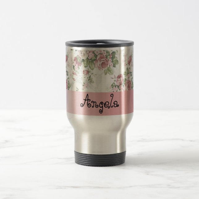 Vintages Shabby Chic Blume Personalisiert Reisebecher (Mittel)
