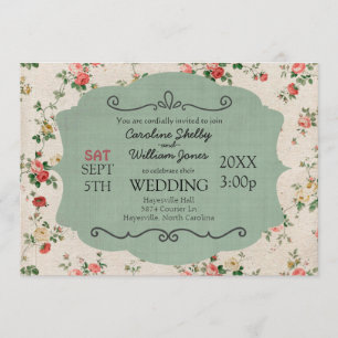 Vintages Shabby Chic-Blumenhochzeits-Einladung Einladung