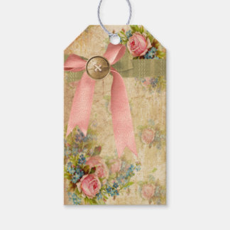 Vintages Shabby Chic Blumenmuster mit rosa Bow-Ges Geschenkanhänger