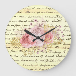Vintages Shabby Chic florale Handschrift Ephemera Große Wanduhr