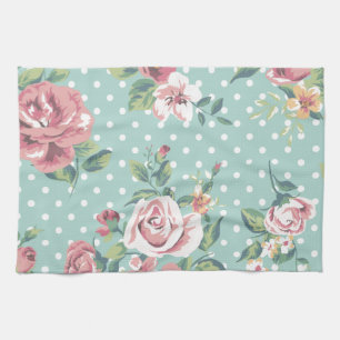 Vintages Shabby Chic geblümte aquamarine Rosa mä Geschirrtuch