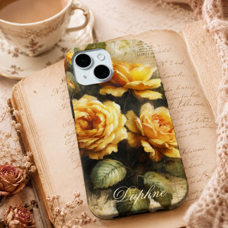 Vintages Shabby Chic Gelbe Rose Individuelle Name Case-Mate iPhone Hülle