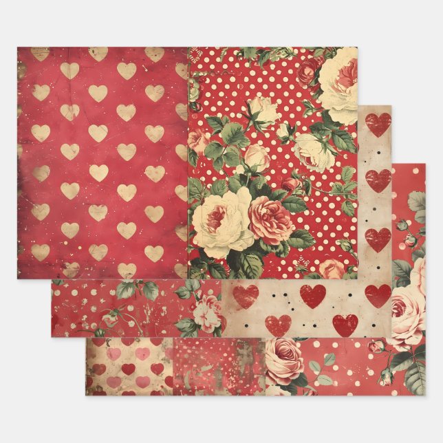 Vintages Shabby Chic Halbblutblüte Herztopf Geschenkpapier Set (Set)