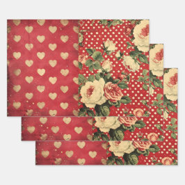 Vintages Shabby Chic Halbblutblüte Herztopf Geschenkpapier Set
