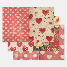 Vintages Shabby Chic Halbblutblüte Herztopf Geschenkpapier Set