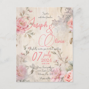 Vintages Shabby Chic Hochzeit Einladung Postkarte