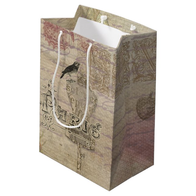 Vintages Shabby Chic Hochzeitsgeschenk Mittlere Geschenktüte (Rückseite Schrägansicht)