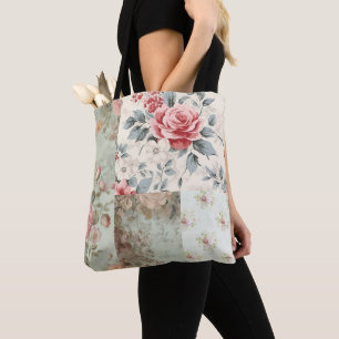 Vintages Shabby Chic Pastel Green Florals Mix Tasche