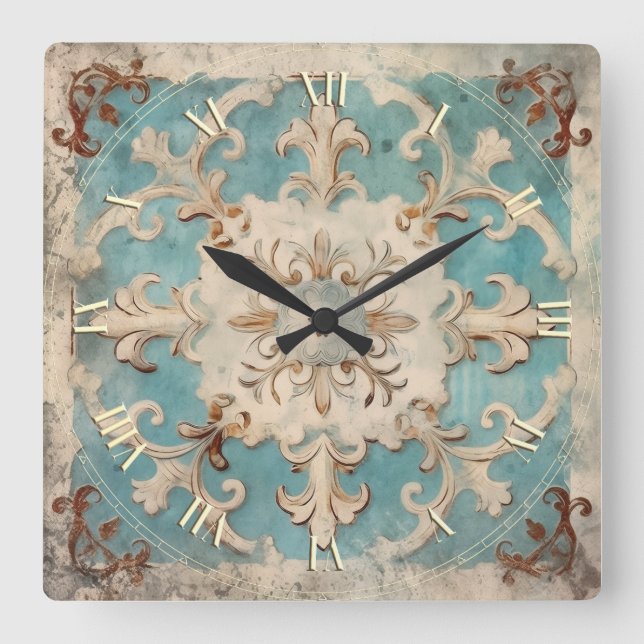 Vintages Shabby Chic Quadratische Wanduhr (Vorderseite)