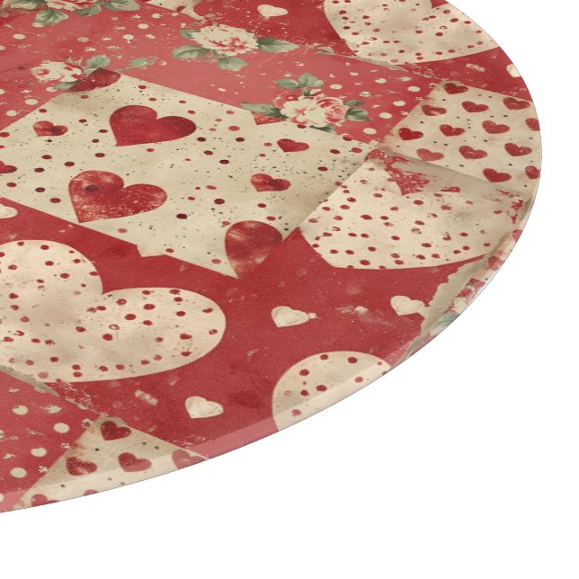 Vintages Shabby Chic Red Patchwork Muster Schneidebrett (Ecke)