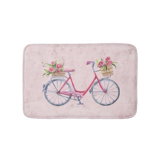 Vintages Shabby Chic Rosa Fahrrad  Badematte (Vorderseite)