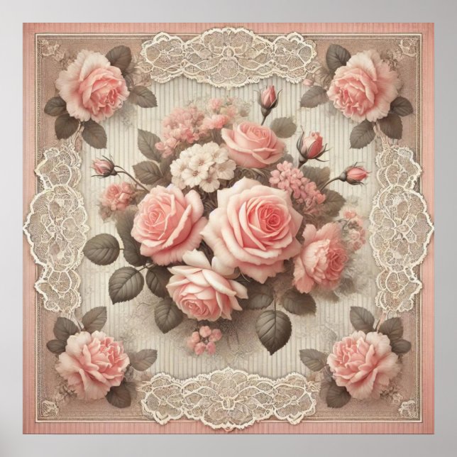 Vintages Shabby Chic Rosa Rose Poster (Vorne)