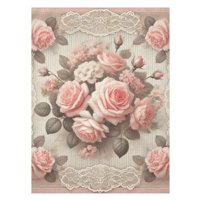 Vintages Shabby Chic Rosa Rose Tischdecke (Vorderseite)