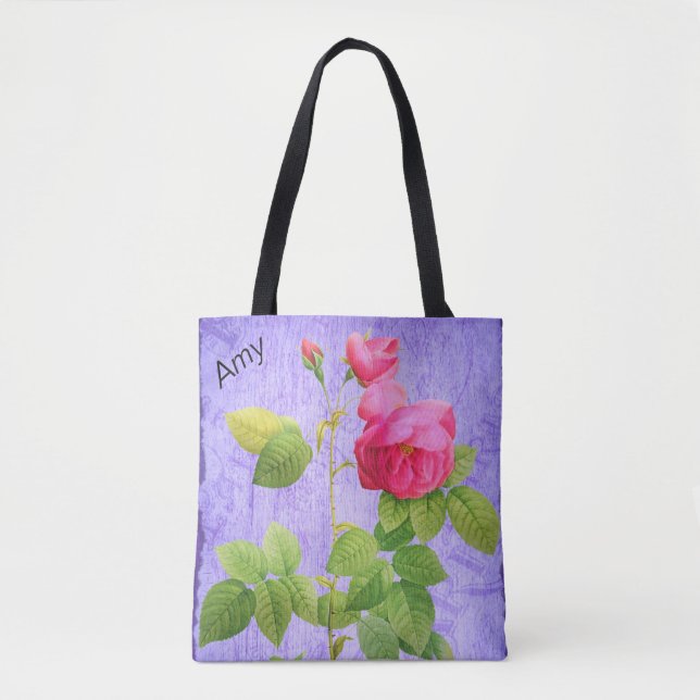 Vintages Shabby Chic Rosa Rosen auf Lilac Tasche (Vorderseite)