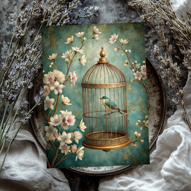 Vintages Shabby Chic-Vogelkoffer mit Rose Seidenpapier (Vintage shabby chic bird case with blush roses tissue paper)