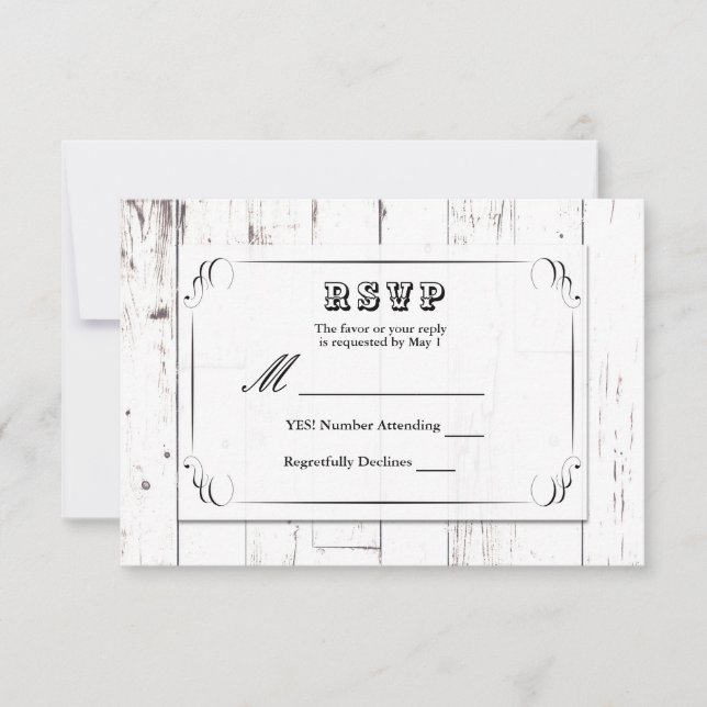 Vintages Shabby Chic Weißholzhalm Hochzeit RSVP (Vorderseite)
