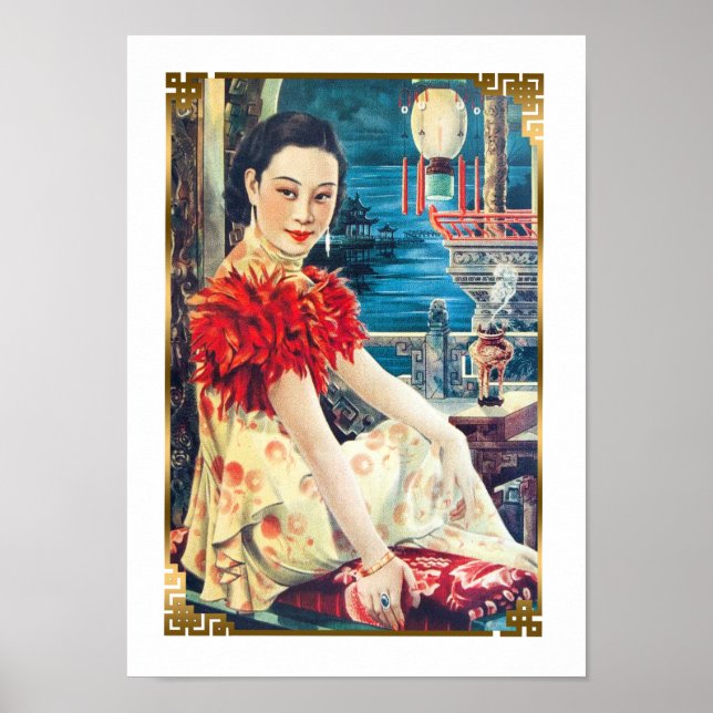 Vintages Shanghai Beauty Model in Abend Gown Poster (Vorne)