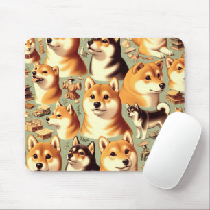Vintages Shiba Inu Nahtloses Muster Mousepad