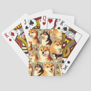 Vintages Shiba Inu Nahtloses Muster Spielkarten