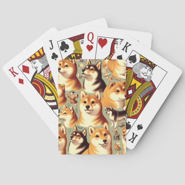 Vintages Shiba Inu Nahtloses Muster Spielkarten (Rückseite)